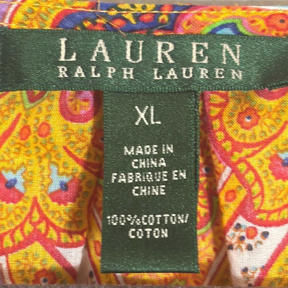 Lauren Ralph Lauren cotton boho multi print bright ruffle blouse XL - Picture 9 of 12